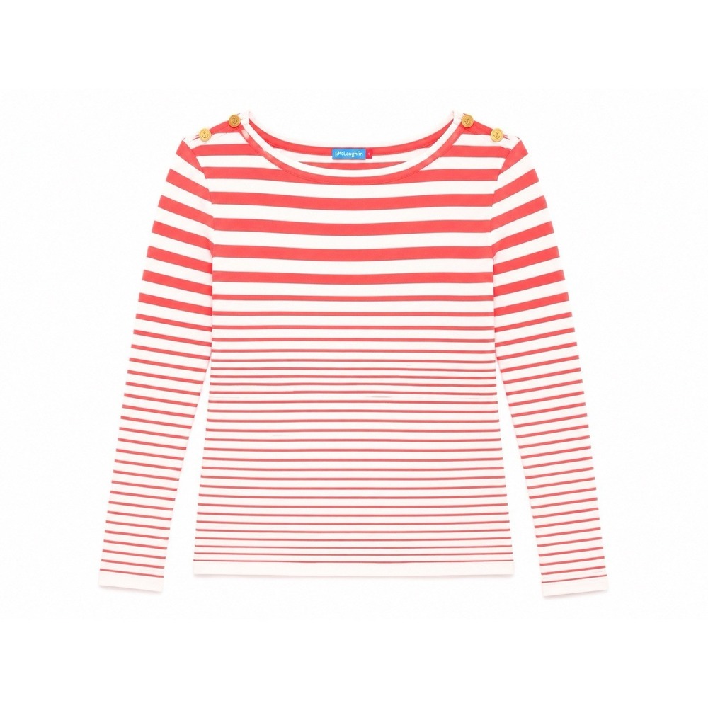 J.McLaughlin Breton Stripe Sweater S Coral Nautical Preppy Coastal Grandmother